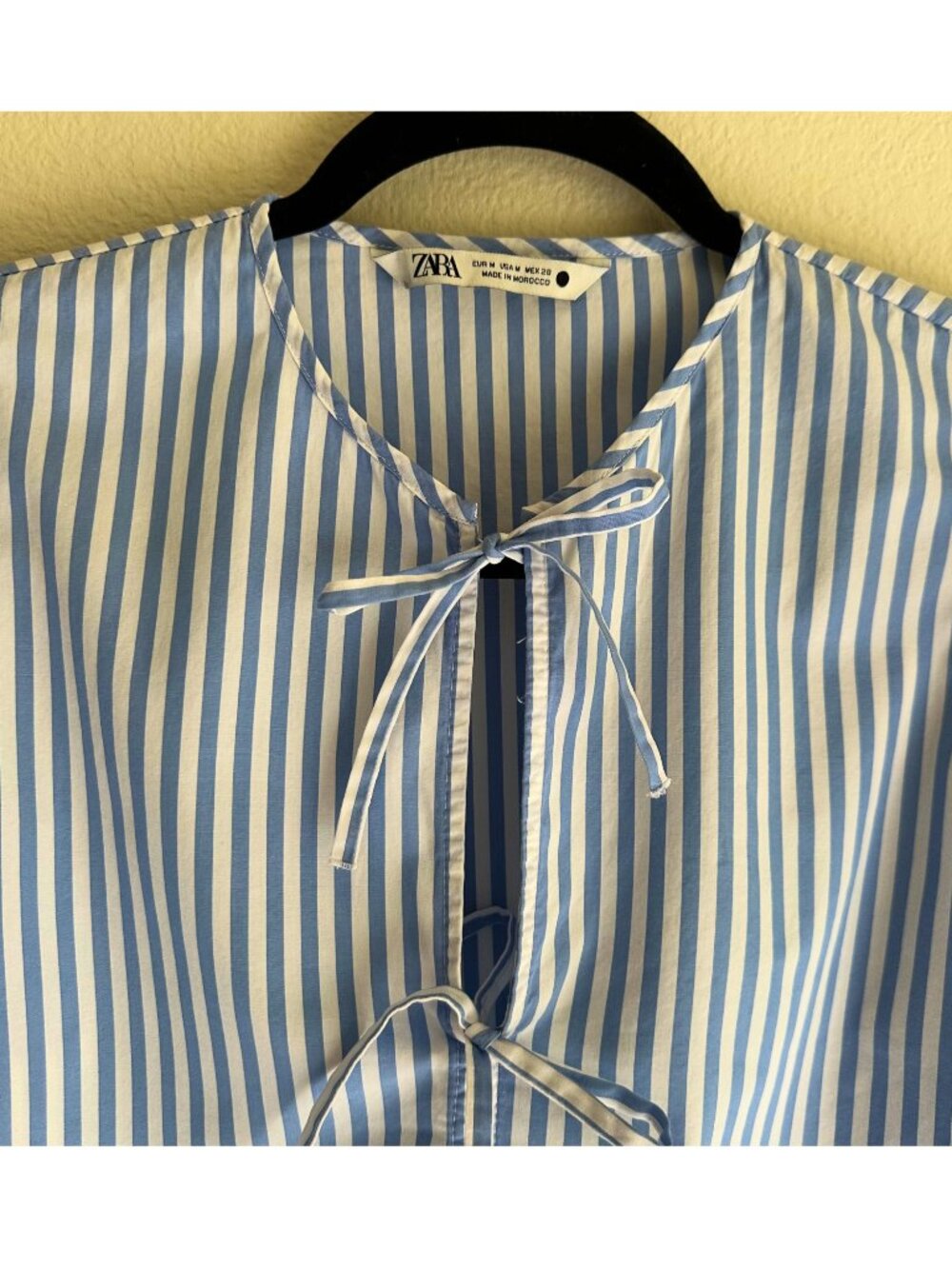 Zara Top Blue White Striped Tie Front Poplin Size M - Picture 3 of 4